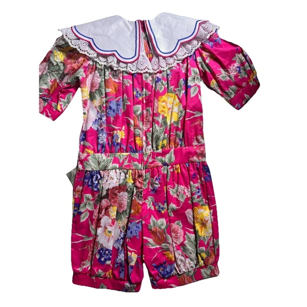 Vintage Chocolate Soup Pink Floral Round Lace Collar Shortalls Romper‎ Outfit 10